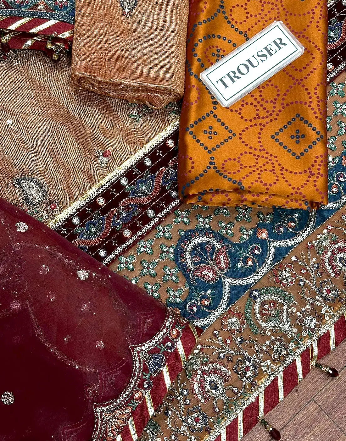 Luxury Embroidered Rusty Gold Khaddi NET Bridal Dress with Rich Embelishments
