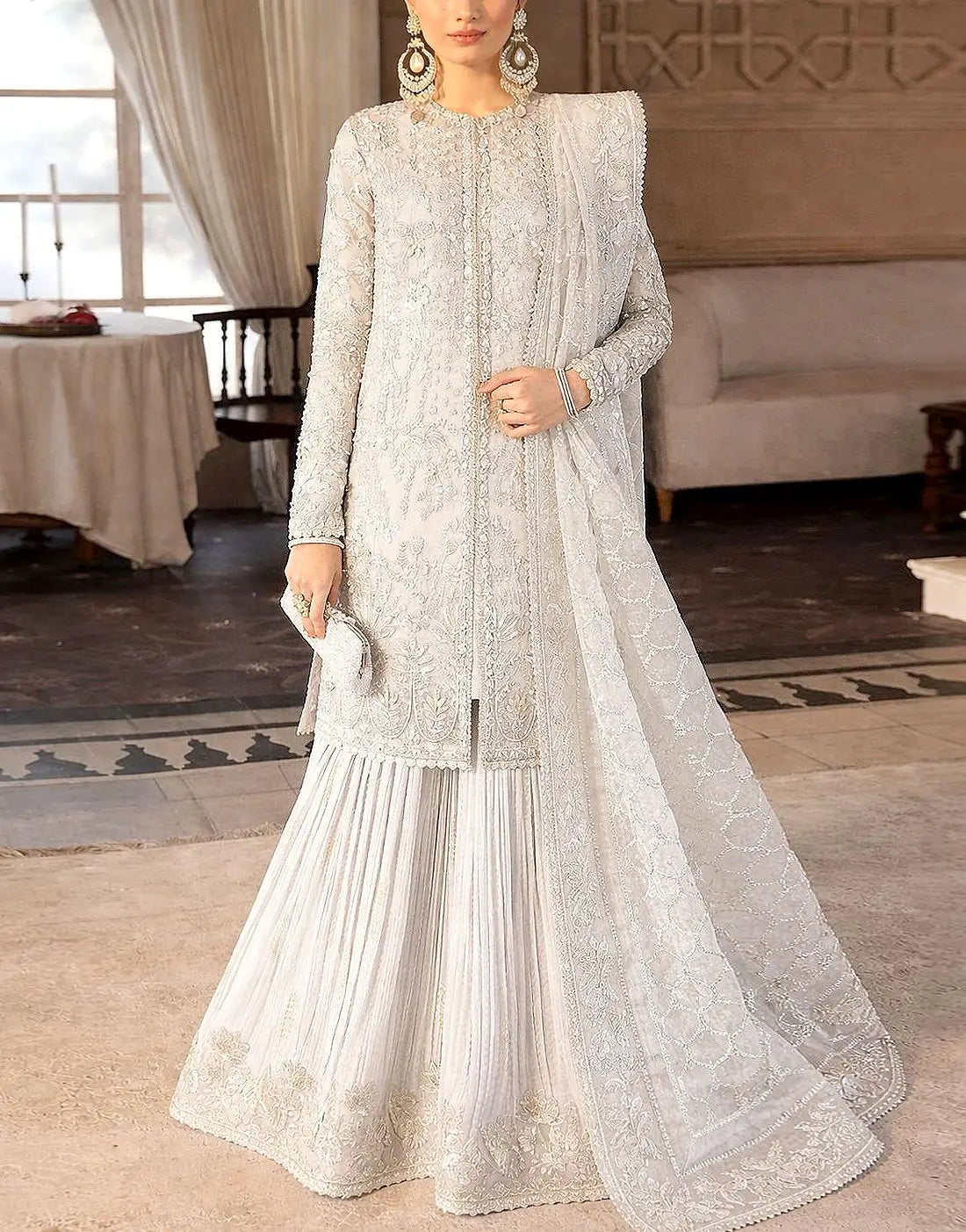 Luxurious Heavy Embroidered Organza Bridal Sharara Dress - Ideal for Nikkah & Engagement
