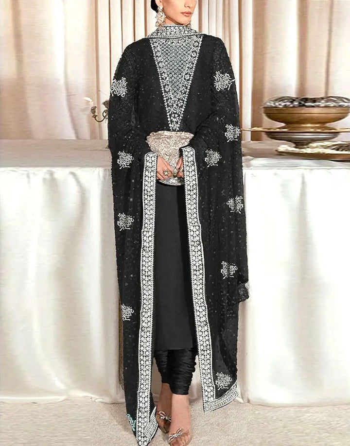 Glam Shine Hand‑Embellished Black Raw Silk Wedding Dress featuring Striking Black & Silver Combination