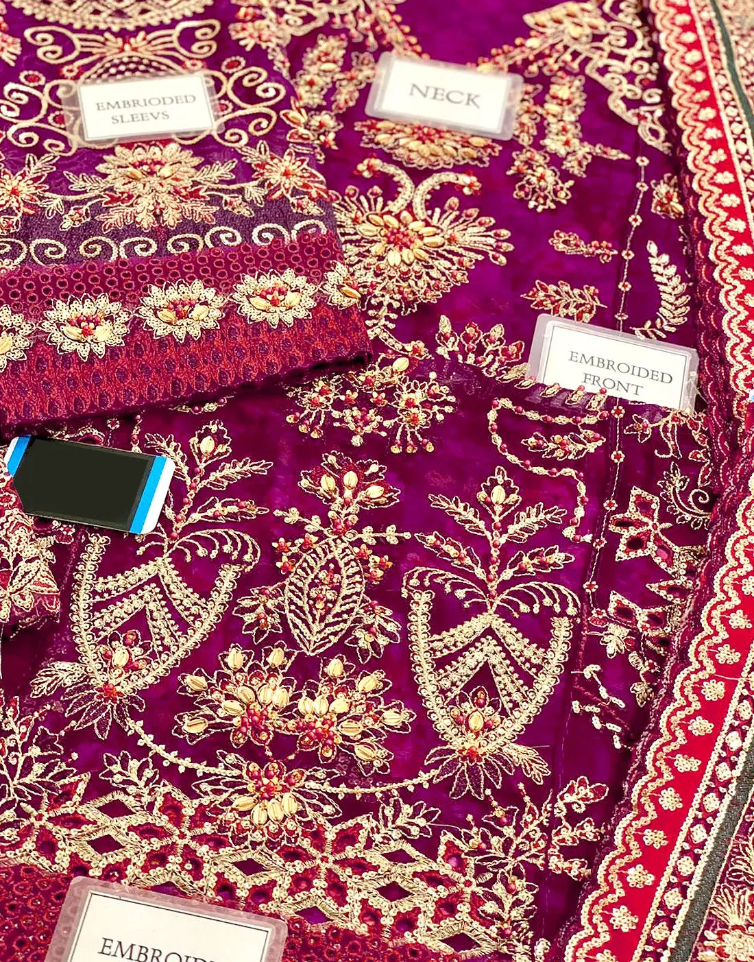 Glamorous Embroidered Magenta Chiffon Bridal Lehenga with Rich Embellishments