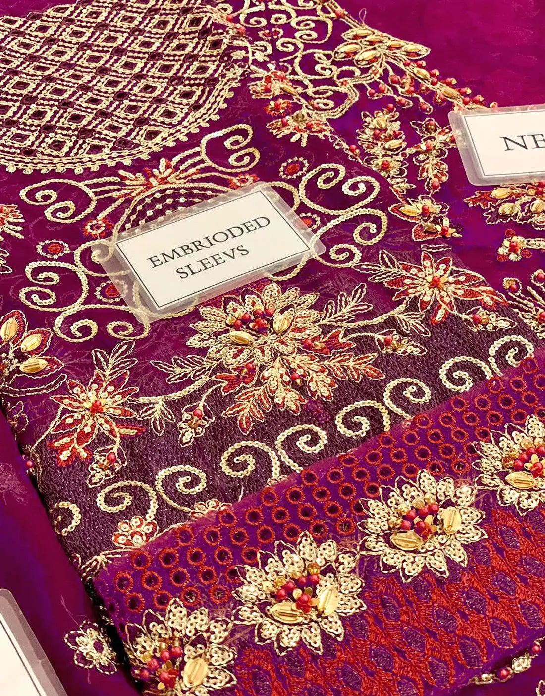 Glamorous Embroidered Magenta Chiffon Bridal Lehenga with Rich Embellishments