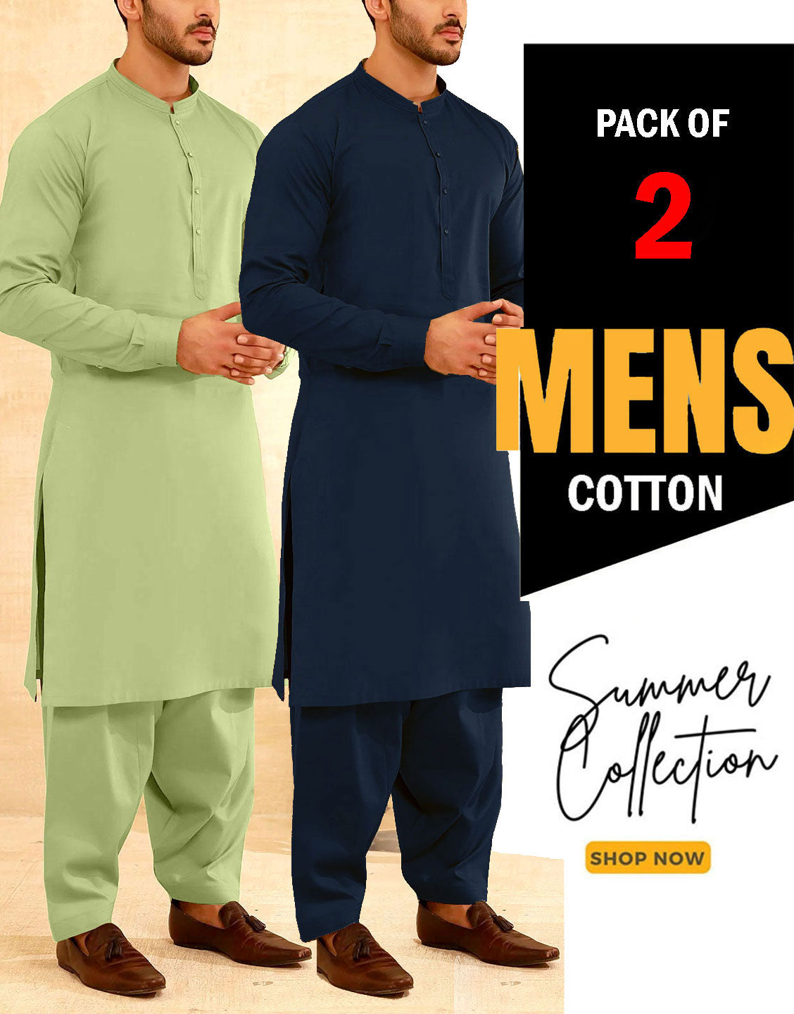 Pack of 2 Unstitched IB Swiss Fashion Soft Egyptian Cotton Men's Shalwar Kameez Suits of Your Choice