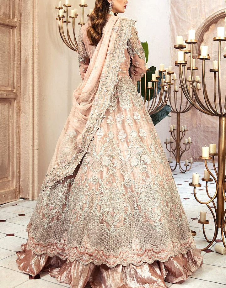 Luxurious 3D Handwork & Embroidered Peach Net Bridal Maxi Dress