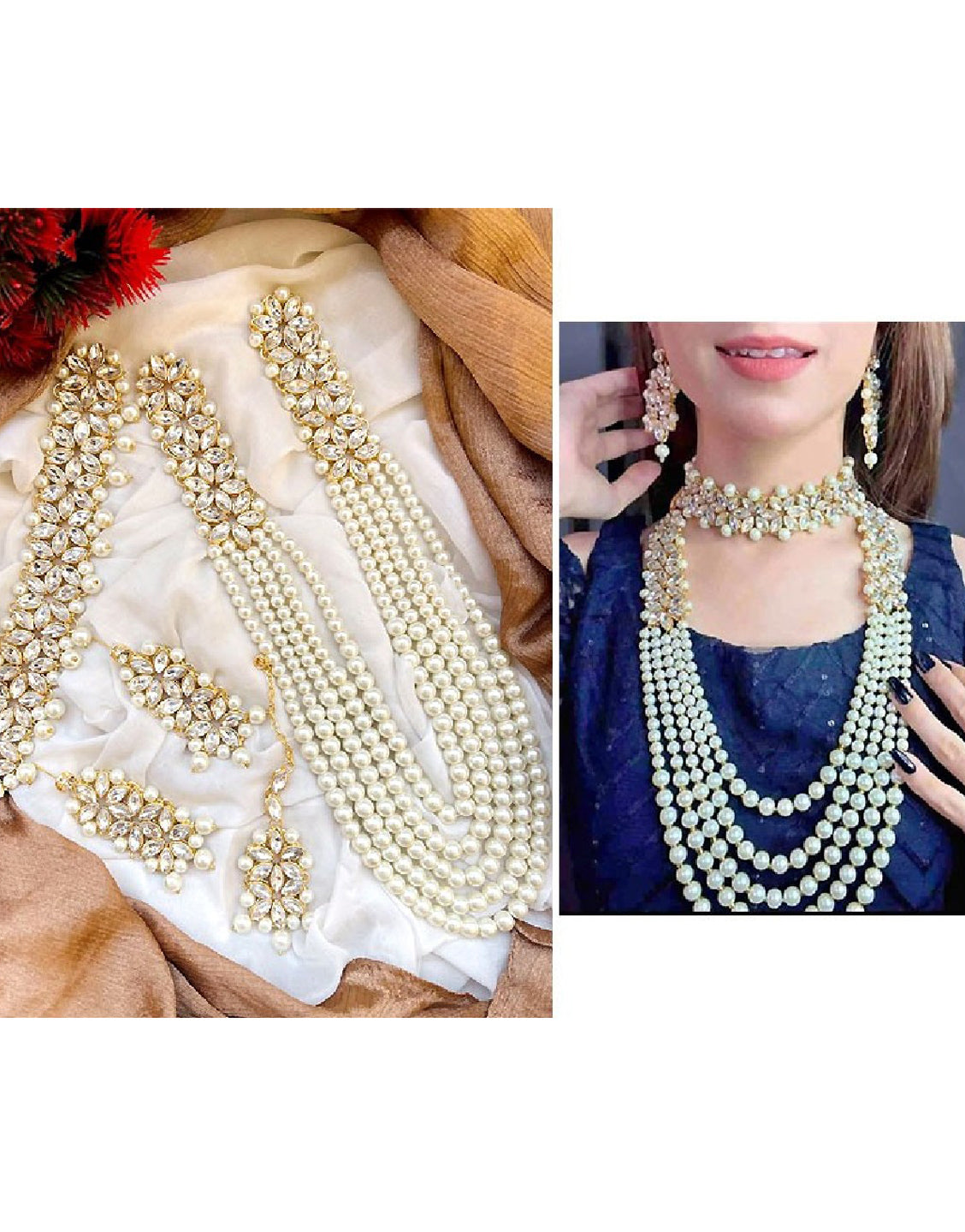Bridal Long Mala Set with Heavy Choker, Earrings and Tikka