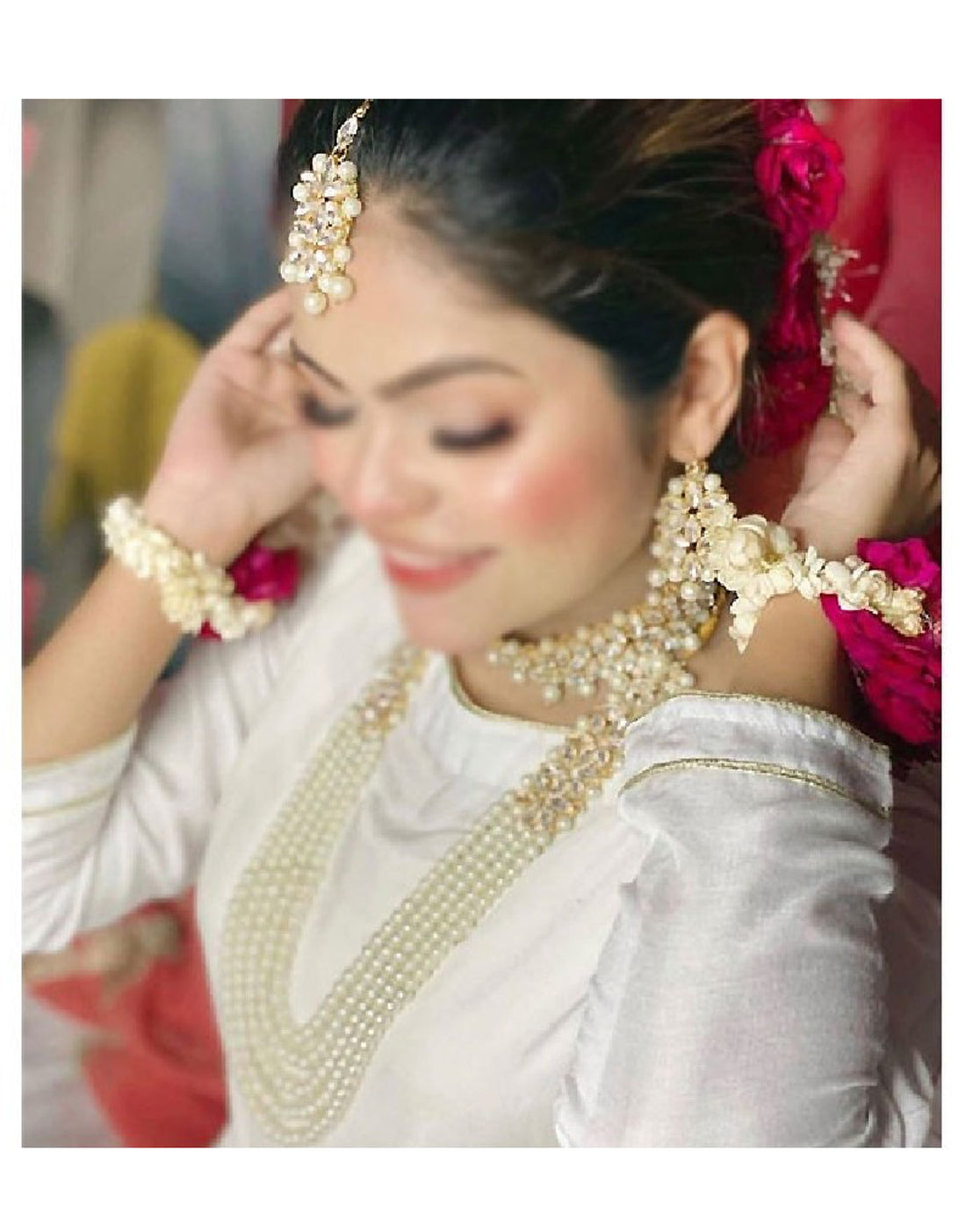 Bridal Long Mala Set with Heavy Choker, Earrings and Tikka