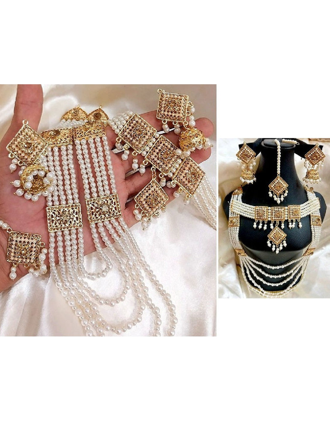Bridal Pearl Mala and Choker Set with Earrings & Tikka Combo