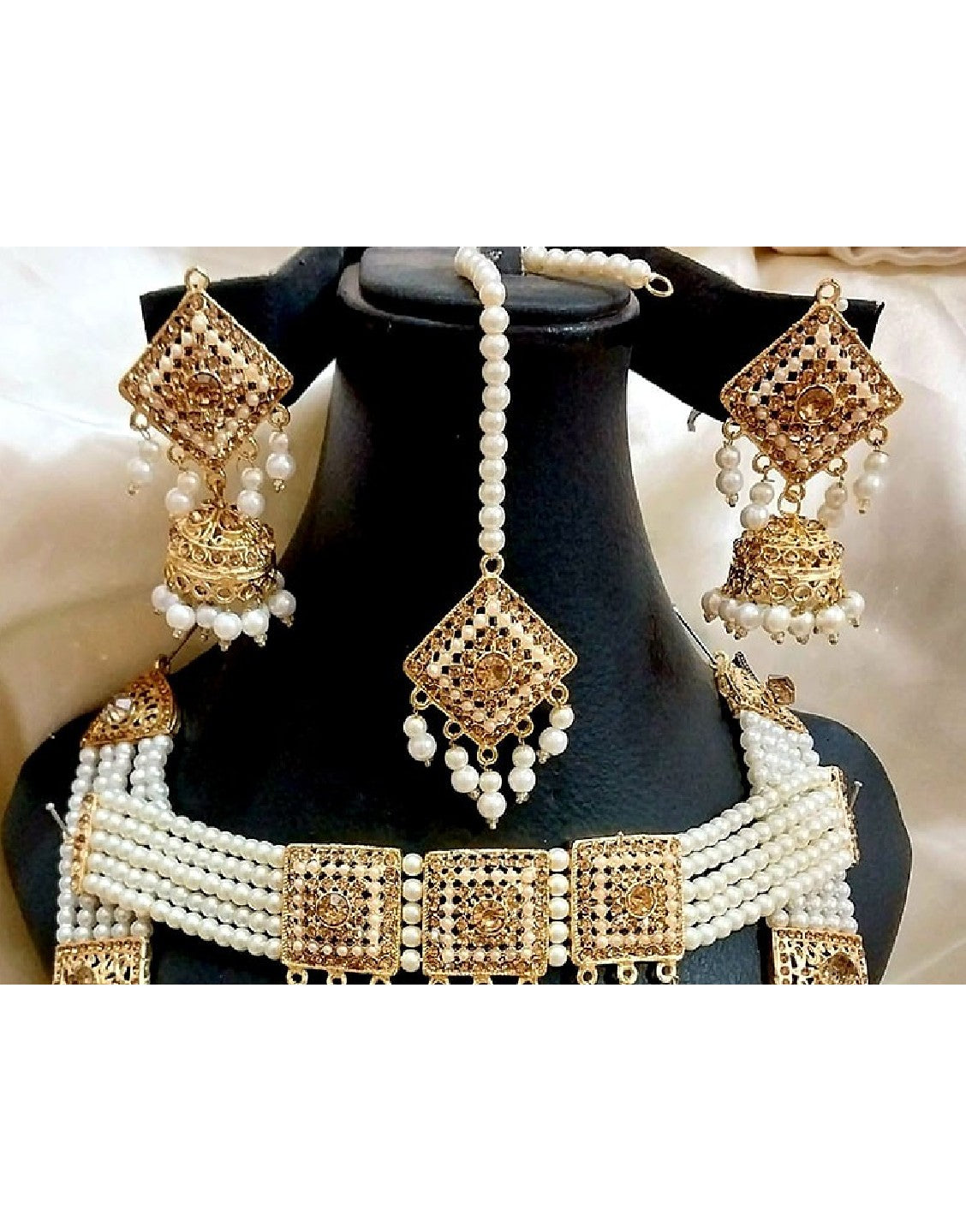 Bridal Pearl Mala and Choker Set with Earrings & Tikka Combo