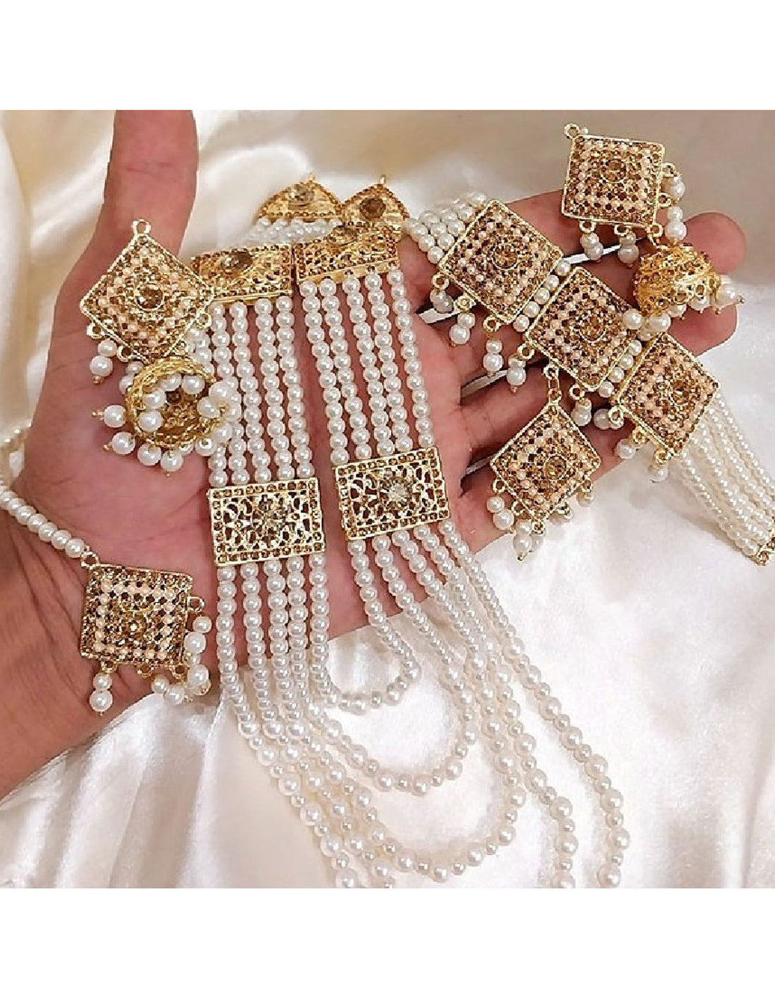 Bridal Pearl Mala and Choker Set with Earrings & Tikka Combo