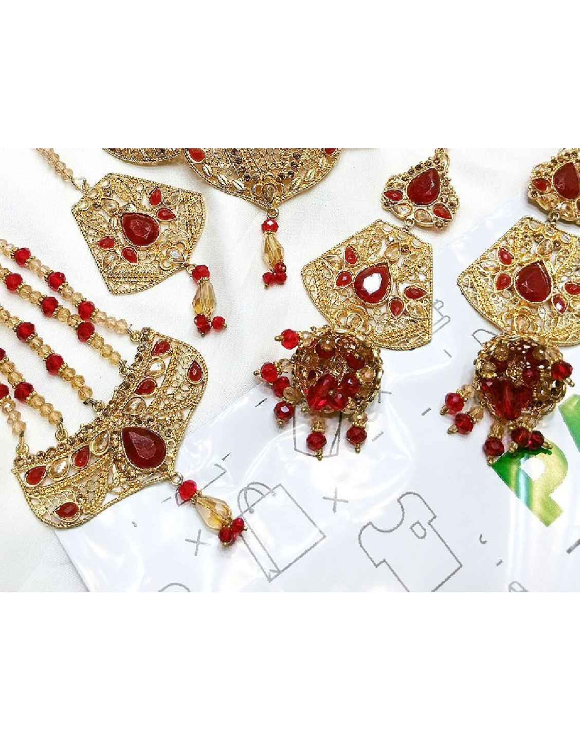 Bridal Collar Choker Jewellery Set with Earrings, Jhumar and Maang Teeka