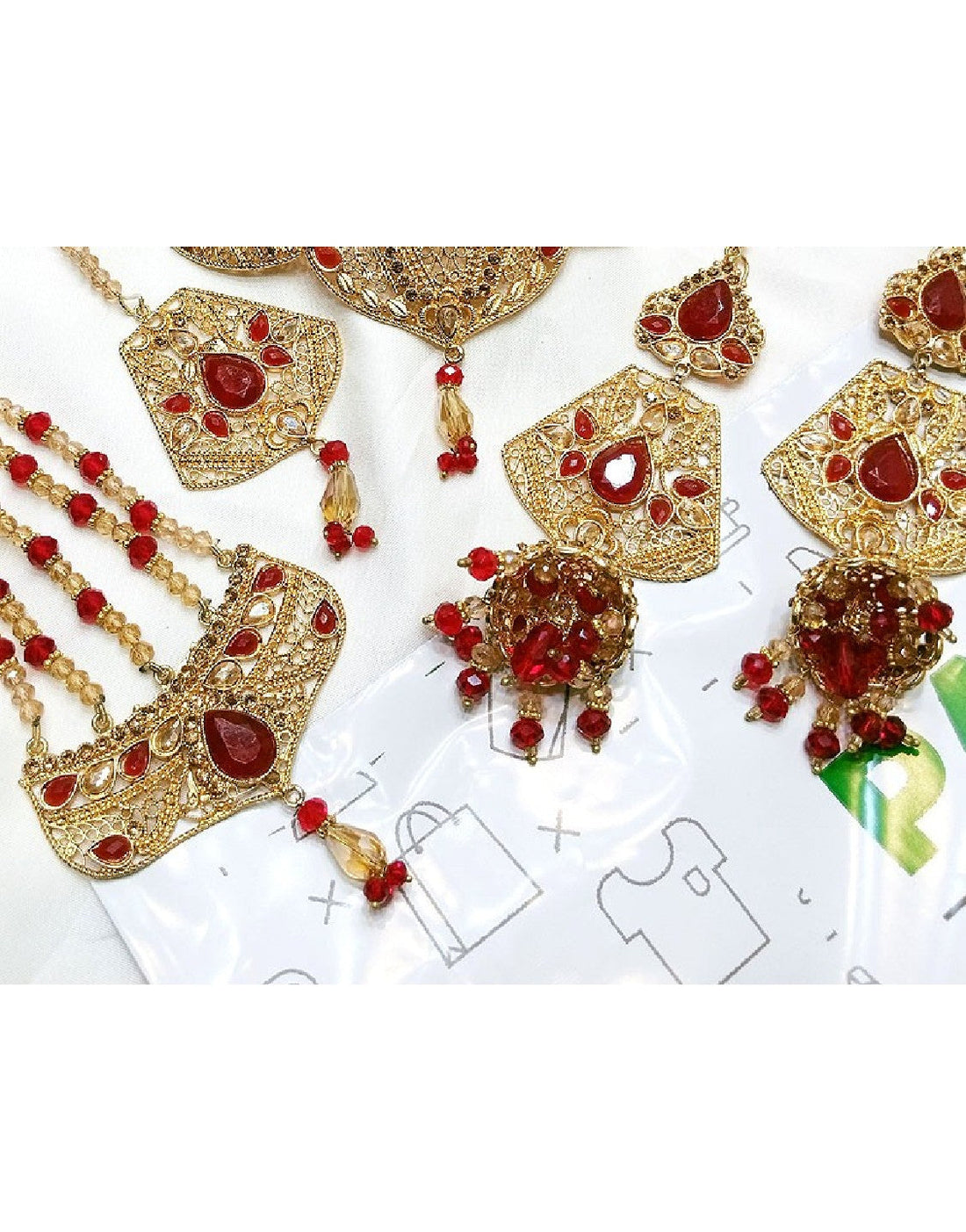 Bridal Collar Choker Jewellery Set with Earrings, Jhumar and Maang Teeka