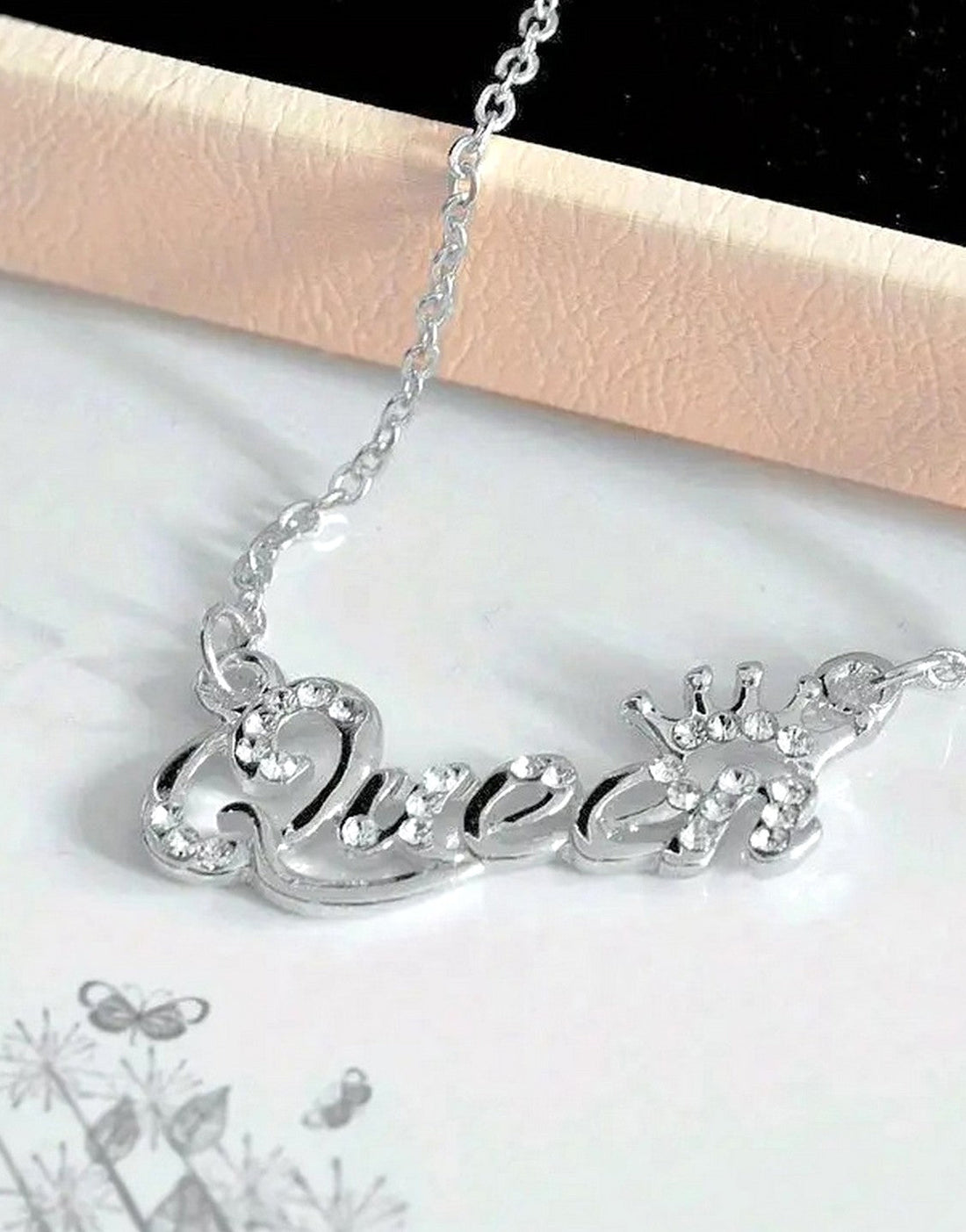 Adorable QUEEN Initial Silver Pendant Necklace