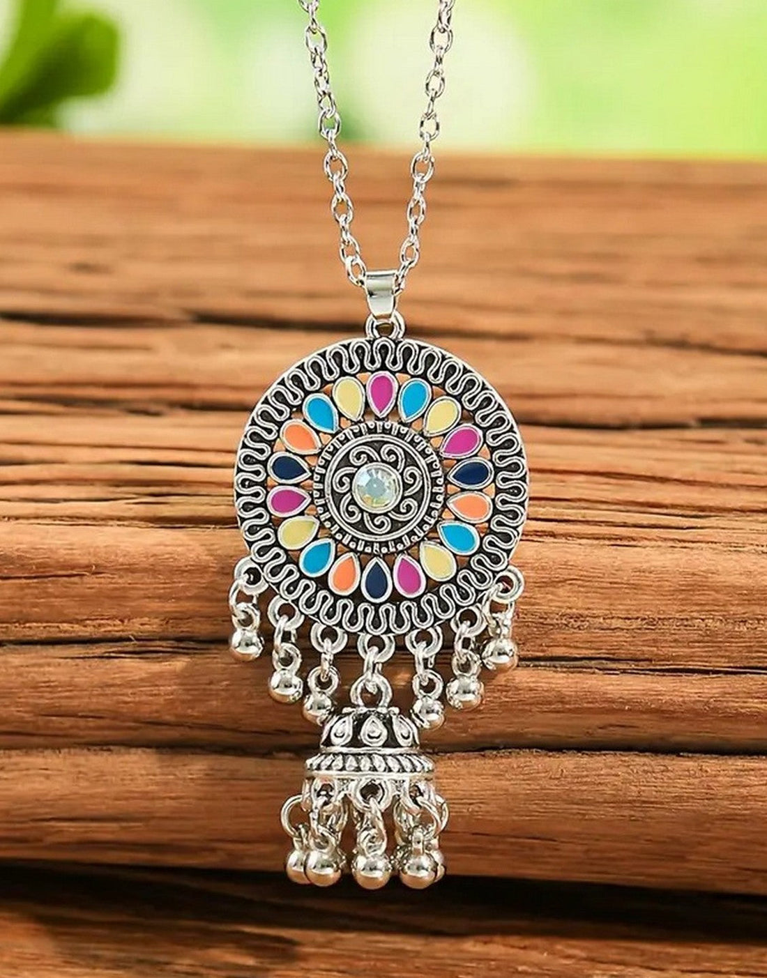 Bohemian Style Silvery Round Women's Jewellery Set with Pendant & Earrings