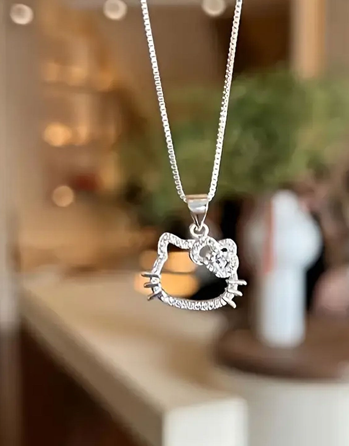 Hello Kitty Zinc Alloy Silver Pendant Necklace for Girls
