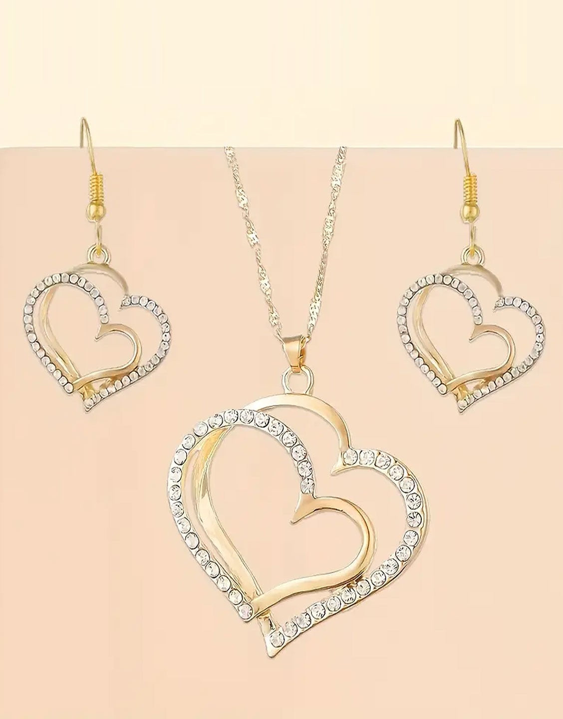 Elegant Sparkling Rhinestone Heart Shape Necklace Set for Girls