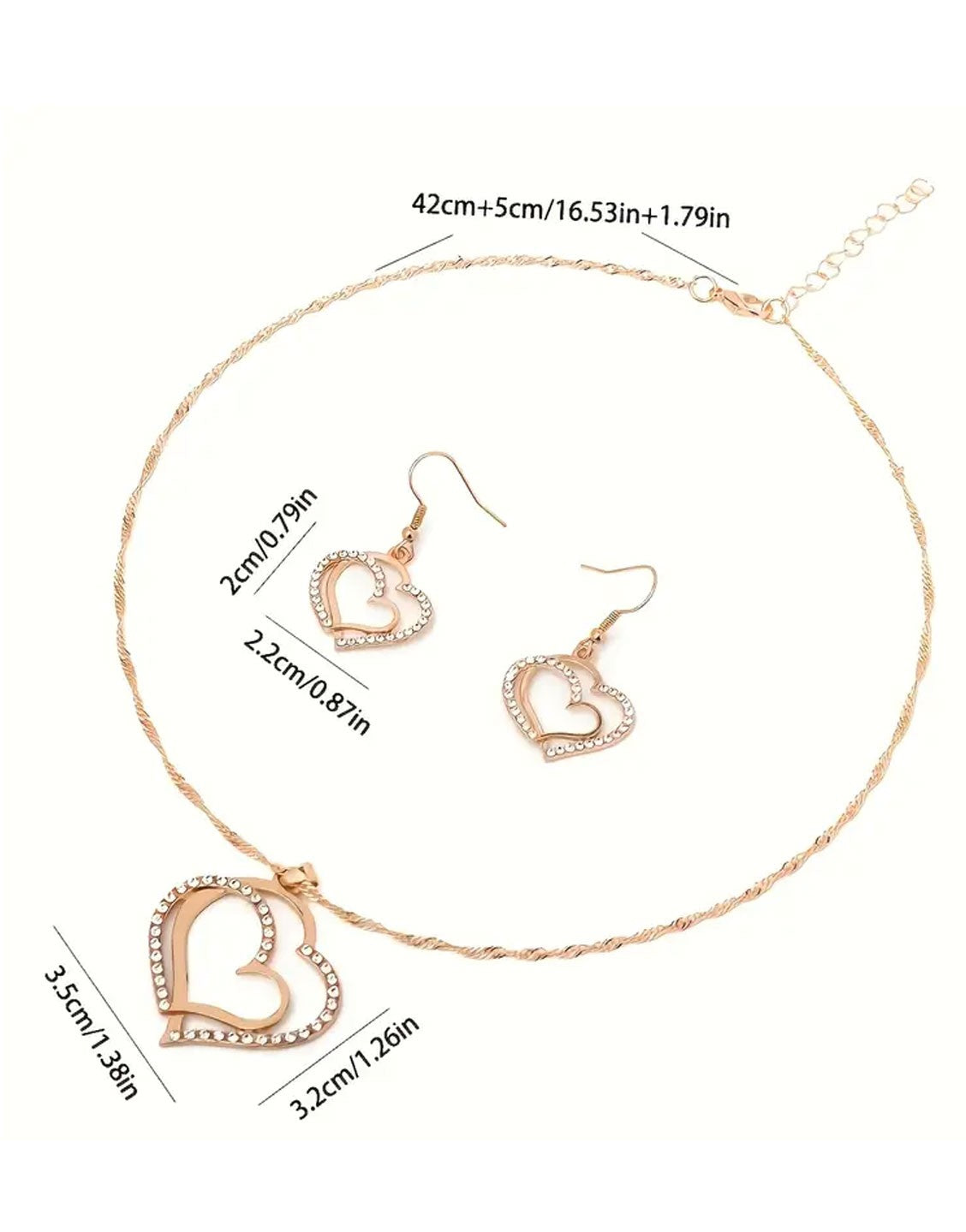 Elegant Sparkling Rhinestone Heart Shape Necklace Set for Girls