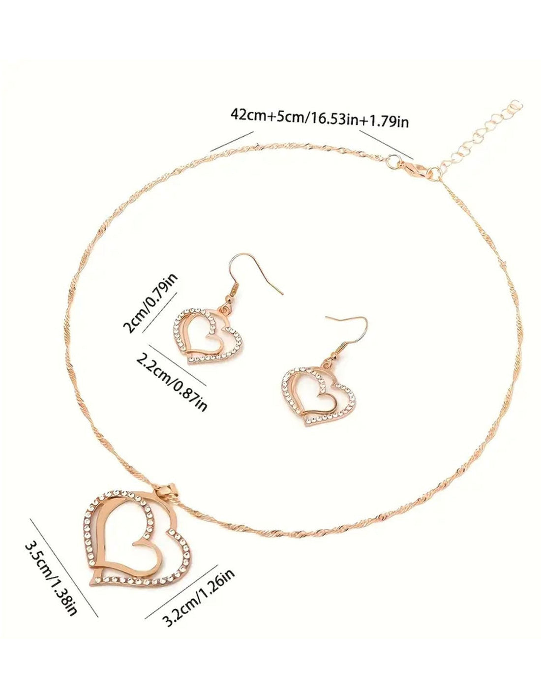 Elegant Sparkling Rhinestone Heart Shape Necklace Set for Girls