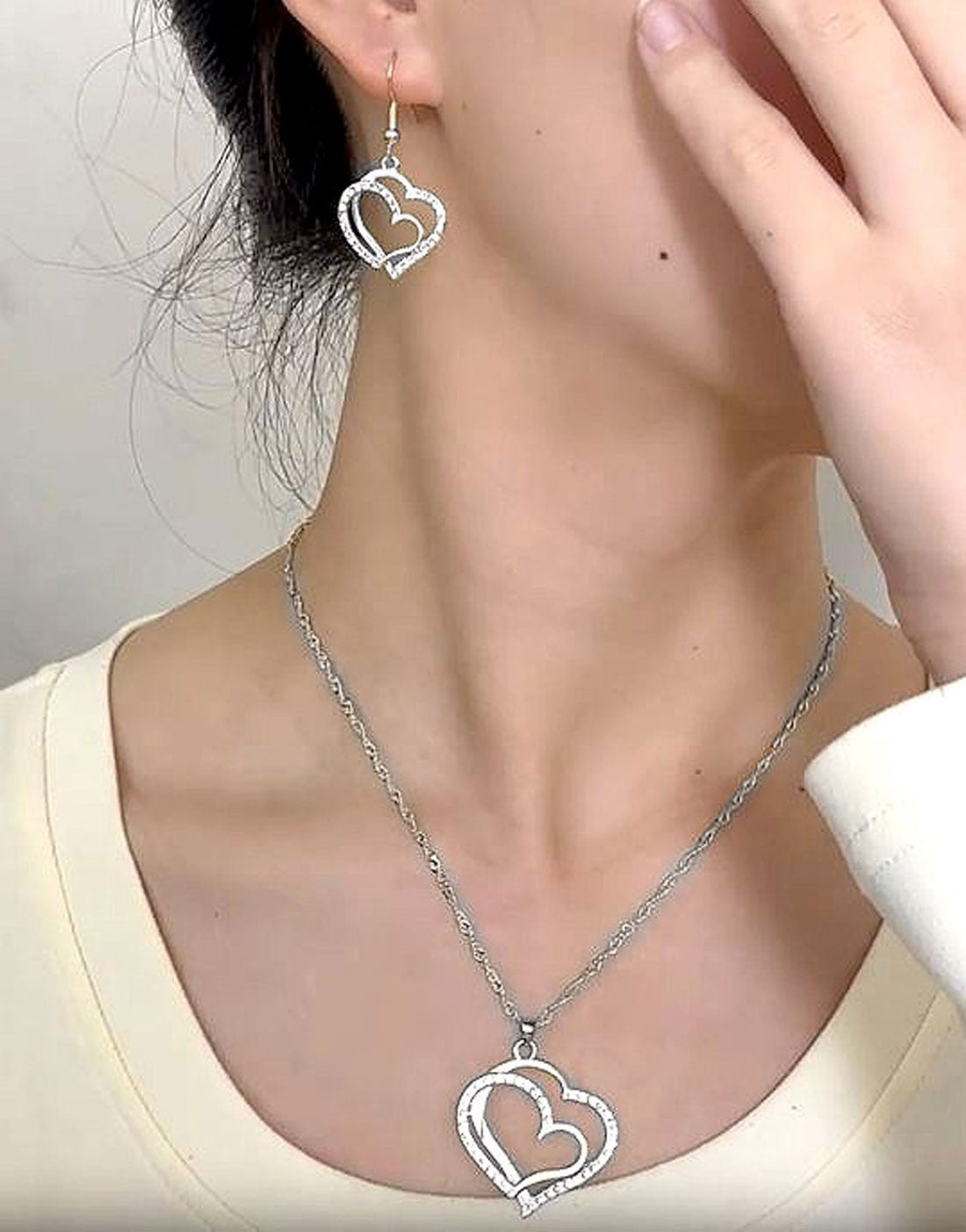 Elegant Sparkling Rhinestone Heart Shape Necklace Set for Girls