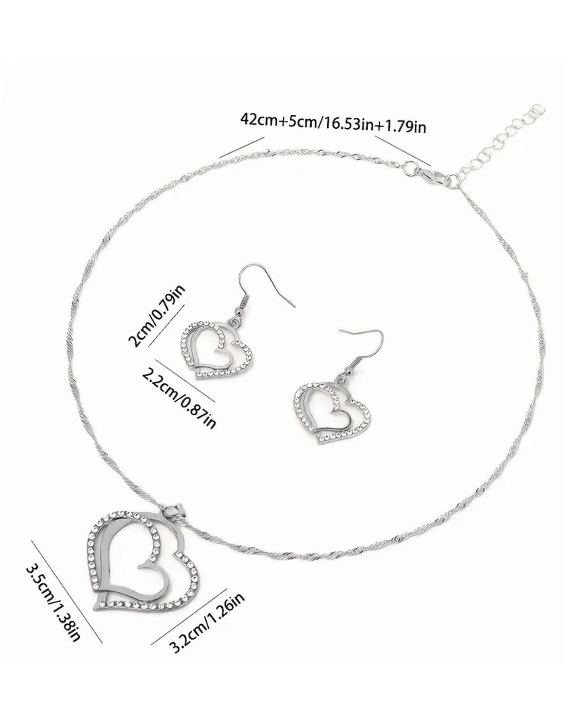 Elegant Sparkling Rhinestone Heart Shape Necklace Set for Girls