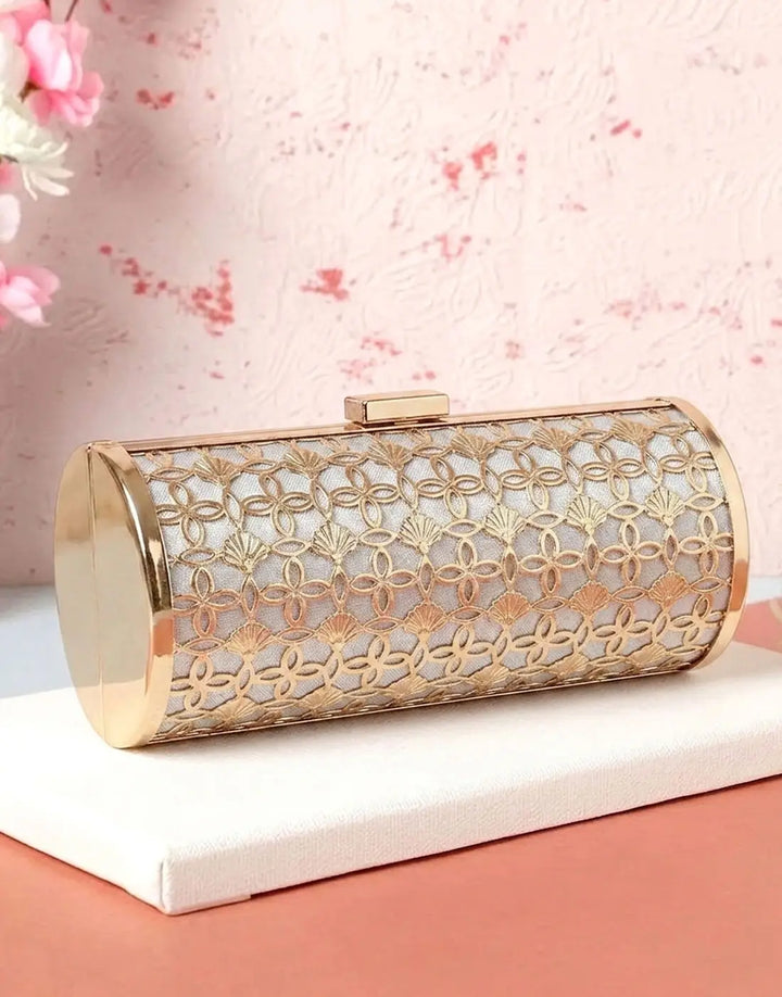 Luxury Golden Cage Velvet Cylinder Clutch Bag for Wedding & Formal Events