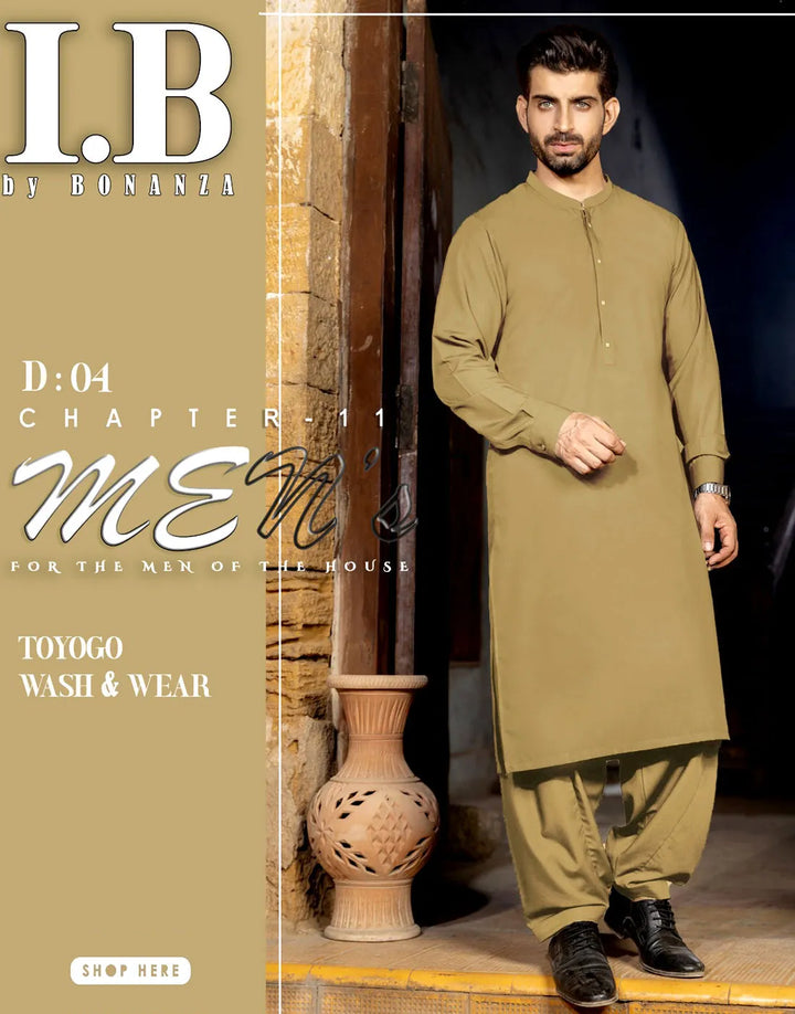 IB Unstitched Wash n Wear Soft Beige Shalwar Kameez for Men – Premium Quality Fabric