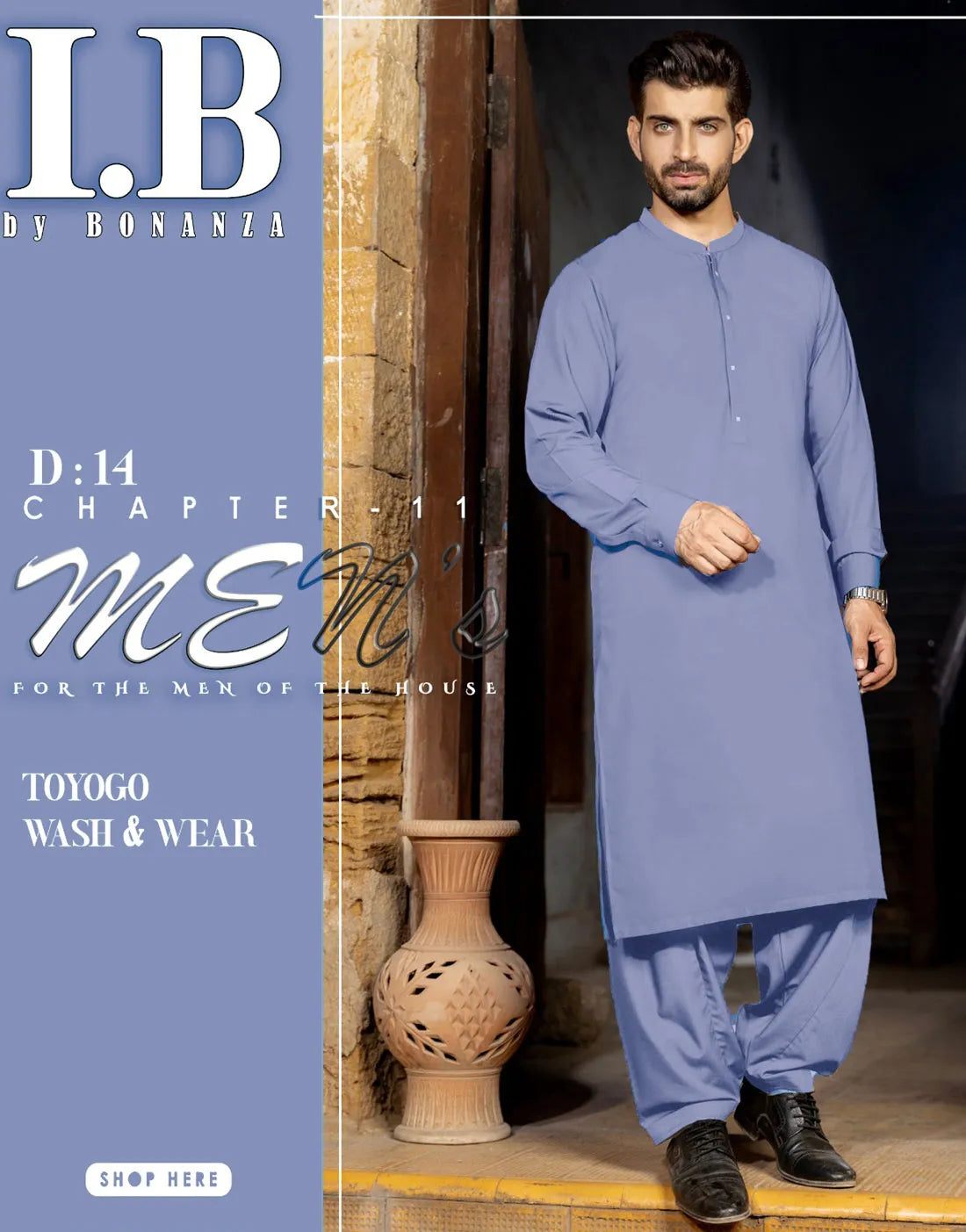 IB Unstitched Wash n Wear Solid Blue Shalwar Kameez for Men – Premium Quality Fabric