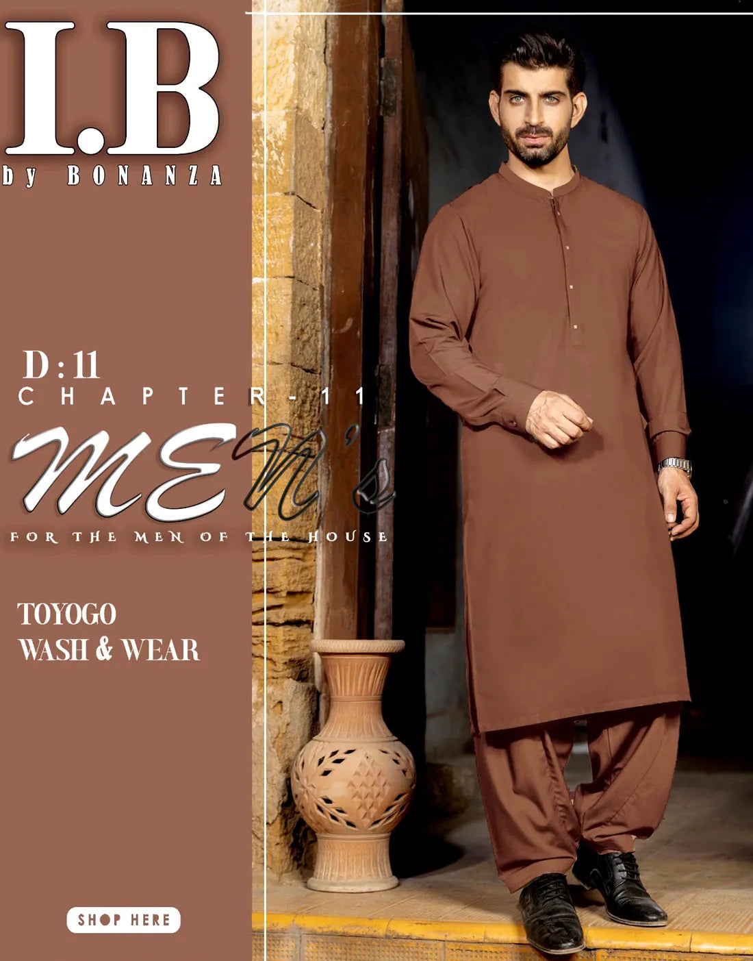 IB Unstitched Wash n Wear Brown Shalwar Kameez for Men – Premium Quality Fabric