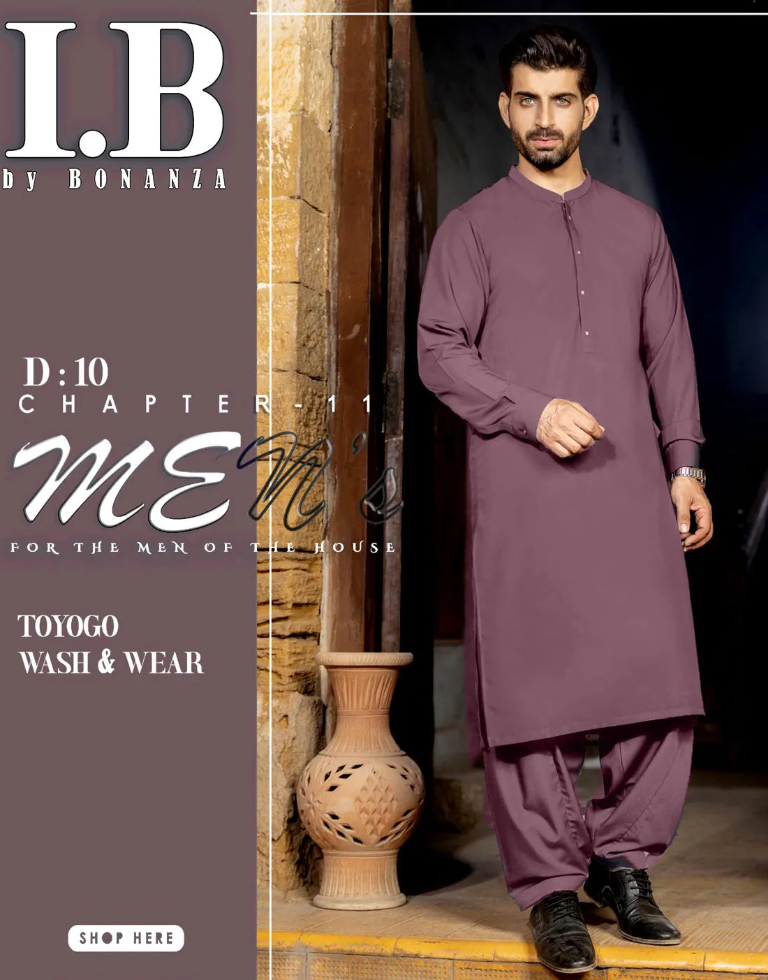 IB Unstitched Wash n Wear Muted Purple Shalwar Kameez for Men – Premium Quality Fabric