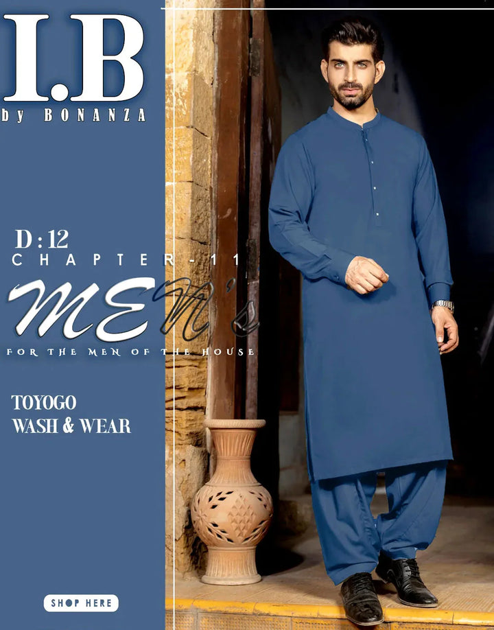 IB Unstitched Wash n Wear Zinc Blue Shalwar Kameez for Men – Premium Quality Fabric